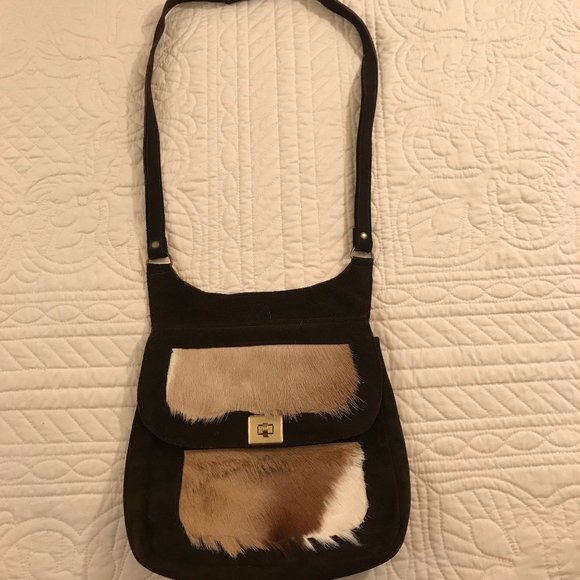 Rare Eccentric Suede Satchel with Animal Fur - New, Never Used - Picture 1 of 4